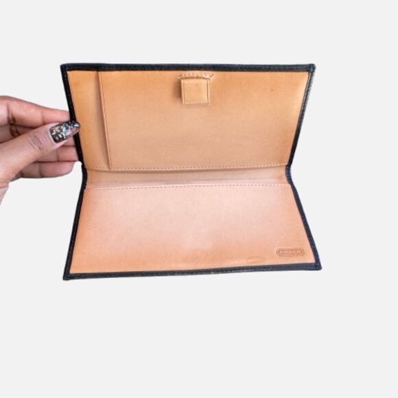 COACH Black Signature Jacquard with Natural Leather Checkbook Cover - Picture 3 of 7